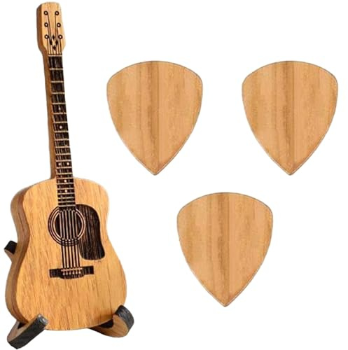 LFCFBH Wooden Acoustic Guitar Pick Box, Guitar Pick Holder with 3 Guitar Picks for Guitar Players Lovers