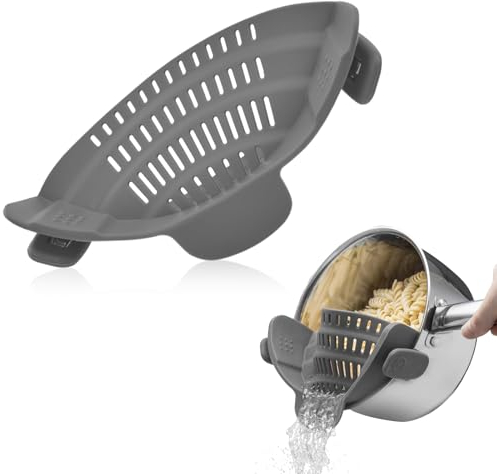 LURNODY Passoire Clipsable Universelle en Silicone, Passoire Snap, Passoire de Cuisine en Silicone, Nettoyage Rapide pour égoutter Les Pâtes, Les Légumes, Les Fruits Dans Des Poêles Et Bols (Gris)
