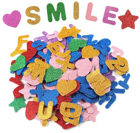 FINEASY 160 Stück Buchstaben Aufkleber, Moosgummi Buchstaben Selbstklebend, Glitzer Sticker Buchstaben, Glitzer Schaumstoff Alphabet Sticker, Klebebuchstaben für DIY Handwerk, Deko und Basteln