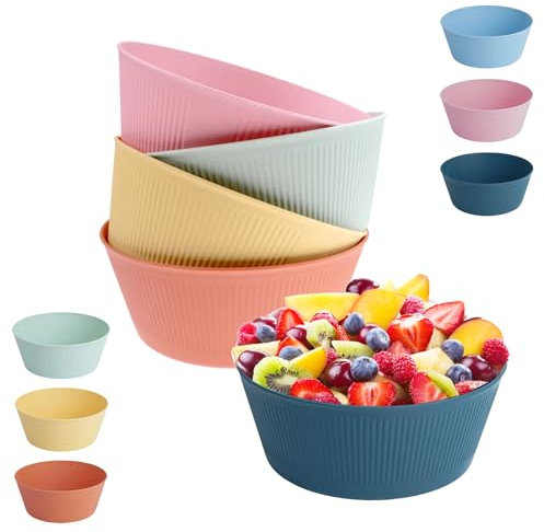 Rongxze 6 Piezas Ensaladera, 60 OZ Irrompibles Cuenco Plastico para Ensalada Reutilizable, Grandes Cuenco de Camping para Niños y Adultos Frutas Ensalada Snack Ramen Cereales (6 Colores)
