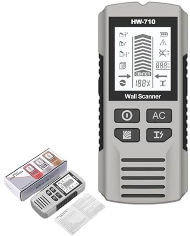 Multifunktionaler tragbarer Metall- und Wanddetektor, 2025 Upgrade 5 in 1 leitungssuchgerät mit LCD Display und akustischem Alarm zum Auffinden von Stromleitungen, Holzbalken, Metallrohren (Silber)