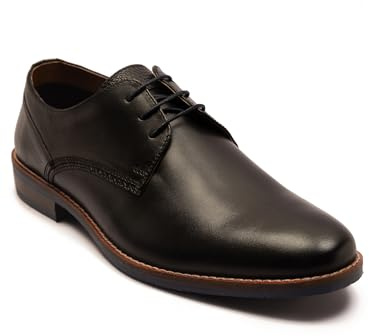 Thomas Crick 'Durant' Men’s Genuine Leather Derby Dress Shoes | 3-Eyelet Plain Toe Lace-Up Formal & Business Shoe Black