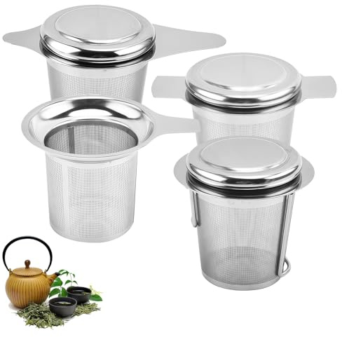 4 colino da tè sfuso: colino da tè per tazza in acciaio inox per tazza con coperchio e maniglie, filtro per tè sfuso, uovo da tè per tazze e teiere, uovo da tè per tè sfuso