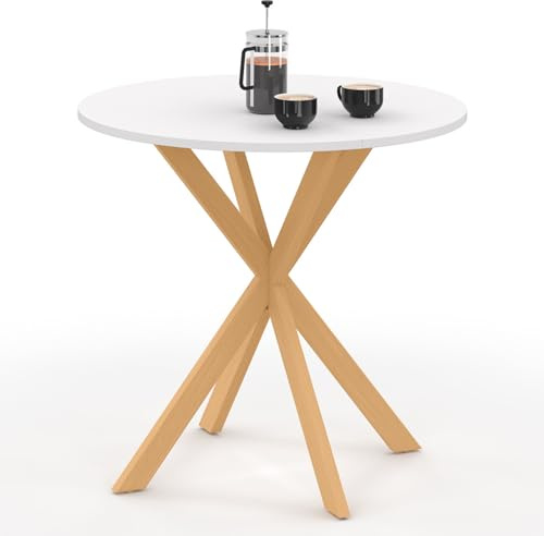 IDMarket - Runder Esstisch Gisele 4 Personen Spinnenbein aus Holz und weiße Tischplatte 80 cm