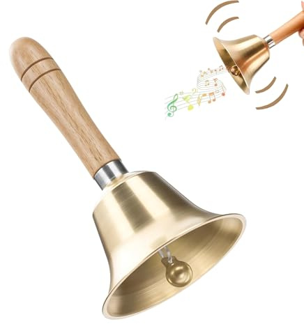 Super Laute Handglocke, Handglocke Messing, Hand Tischglocke,Weihnachtsglocke Griff Aus Massivholz,Metall Glocken Mit Holzgriff,Für Zuhause,Schule,Hochzeit,Feiertagsdekoration