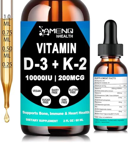 Vitamin D3 K2 Liquid Drops-D3 K2 Vitamin 10000 iu Supplement w/ Coconut Oil , Magnesium Zinc & B6 for Bone Immune & Heart Healthy, D3 and K2 Supplements Drops Faster Absorb Than K2 D3 Vitamin Gummies