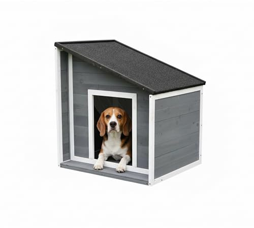 Niche pour Chien Relaxdays, en Bois étanche, Toit inclinable pour Petits Chiens, H x L x P : 77 x 71 x 58 cm, Gris/Blanc
