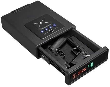 VEVOR Waffentresor Pistolentresor mit Fingerabdruck/Passwort/Schlüssel & 3-Wege-Schnellzugriffsschublade, Pistolensafe mit Bildschirm für 2 Pistolen und Magazine, kabelloses Laden, Schwarz