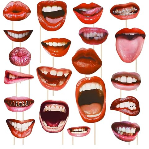 Funny Lip Photobooth Props Set – 20 Pcs Creative Photo Booth Accessories for Adults, Plus 20 Sticks – Lip Themed DIY Party Props for Birthdays and Celebrations – Photo Booth Decoration Set