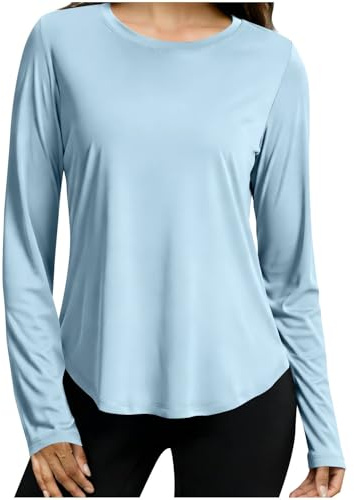 T-Shirt Anti UV Femme Eté Chemise de Plage Protection Solaire Tee Shirt de Sport UPF 50+ Léger Respirant Fonctionnel Séchage Rapide Chemises de Course Col Rond Manches Longues Protection UV