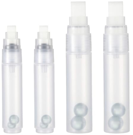 Empty Refillable Paint Markers, 4 Pack Graffiti Pens with Flat Brush Tip | Jumbo Tips 10mm and 16mm, Clear Transparent Barrels, for Acrylic on Rocks Glass Ceramics Wood Metal Graffiti DIY