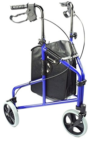 Ultra Lightweight 3 Wheeled rollator/Tri Walker with Brakes and Shopping Bag Blue - Only 4.5kgs