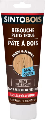 SINTO Pâte à Bois Pour Reboucher Imperfections et Fissures Chêne Foncé - 250g - Sans Odeur - Intérieur et Extérieur, CHENE FONCE