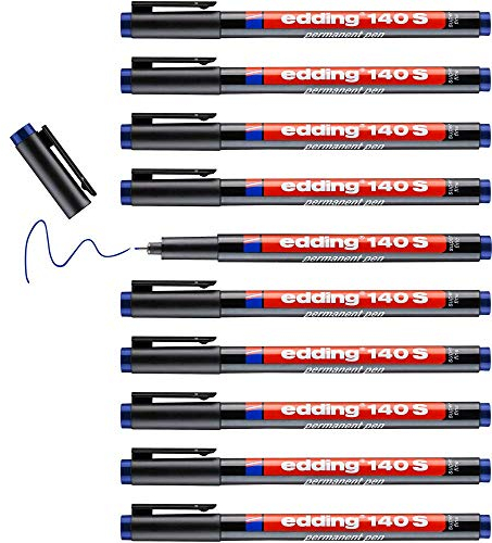 edding 140 S Permanenter Folienschreiber - rot - 10 Stifte - Rundspitze 0,3 mm - Stift zum Schreiben auf Glas, Kunststoff, Folien und glatten Oberflächen - schnelltrocknend, wisch- und wasserfest