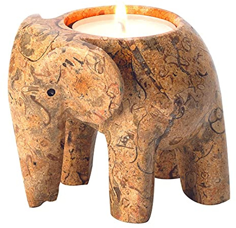 Himalayan Marble Elephant Tea light Holder - Fossilstone