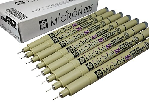 (005, 8 pct, black) - Sakura Pigma Micron pen 005 Black felt tip artist drawing pens - 8 pen set