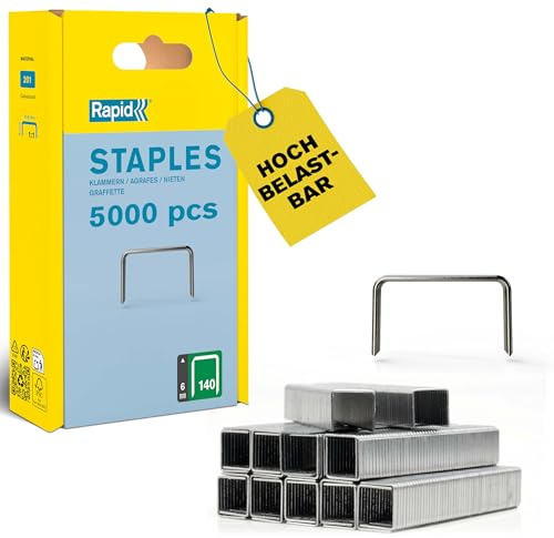 Rapid High-Performance Staples for Insulation, Thin Plastics, Cardboard and Carpets Flatwire No. 140, Leg Length 6mm, Staple Gun Staples, Galvanised Steel, 5000 Pieces, Plastic Box (40303088)