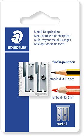 STAEDTLER 510 20 BK Metal Double Sharpener, 1 Piece on Blister Card, Silver