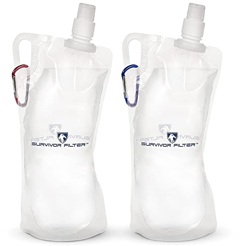 SURVIVOR FILTER 1L Clear Collapsible Water Bottle - Travel, Hiking, Foldable, BPA-Free - 2 x 33oz