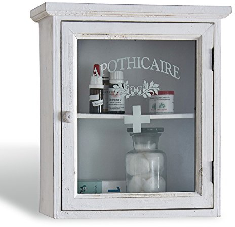 Loberon Arzneischränkchen Camron, mit Französischem Flair, Vintage-Finish, Authentisches Antik-Design, Medizinschrank, Hausapotheke, Tannenholz, Glas, antikweiß