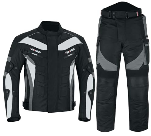Waterproof Motorbike Motorcycle 2 Piece Full Suit Jacket + Trouser in Cordura Fabric and Armour - 6 Packs Design Most Popular (Black & Grey, X-Large)