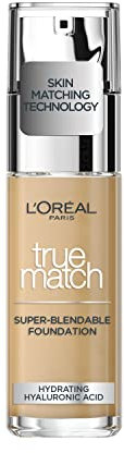 L'Oreal Paris True Match Liquid Foundation, Skincare Infused with Hyaluronic Acid, SPF 16, Available in 46 Shades, 4N Beige, 30 ml