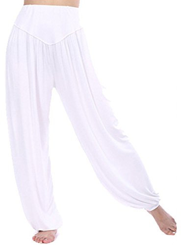 MEISHINE® Damen Modal Elastisch Haremshose Pluderhose Pumphose Ideal für Sport Yoga Tanz Jogging Dance (Size XXXL, Weiß)