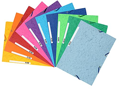 Exacompta 55510E 10er Pack Premium Einschlagmappe. Aus extra starkem Colorspan-Karton mit 3 Innenklappen und 2 Gummizügen DIN A4 farbig sortiert Sammelmappe Dokumentenmappe für Büro und Schule