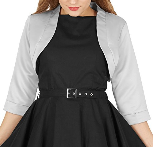BlackButterfly Satin Bolero Jacket - Half Sleeve (Silver, XS)