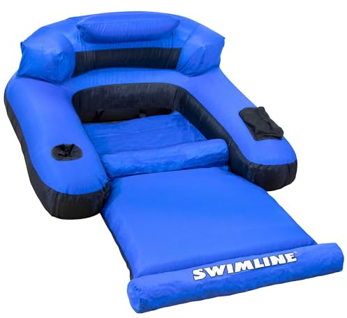 SWIMLINE ORIGINAL Fabric Covered Pool Float Mattress Ultimate Lounger Raft For Adults & Kids | Back, Leg, & Arm Rests, Cup Holder, & Quick-Dry Cover For Adult Or Kid Floating & Lounging 9047