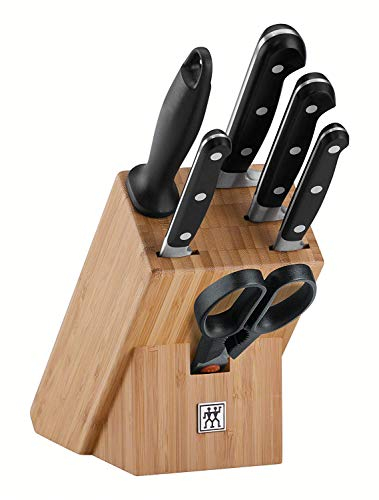 ZWILLING Professional S Messerblock, 7-teilig, Bambusblock, Messerset, Wetzstab und Schere, Rostfreier Spezialstahl/Kunststoff-Griff mit Nieten, Schwarz [Made in Germany]