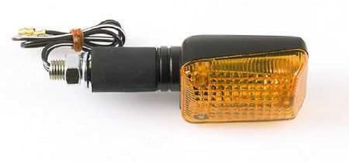 Blinker Motorrad Mini, schwarz, Glas gelb,12V 21W, langer Gummistiel, Paar