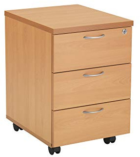 Office Hippo Heavy Duty 3 Drawer Mobile Pedestal Storage Cabinet, Office Storage with Beech Wood Finish, with Anti-Tilt Mechanism & Lockable Storage, 5 Year Wty By Office Hippo - Beech