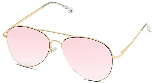 SOJOS Classic Aviator Sunglasses for Women Men Metal Frame Spring Hinges SJ1030, Gold/Pink