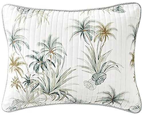 Tommy Bahama - Standard Sham, Cotton Bedding with Envelope Closure, Pre-Washed for Extra Softness (Serenity Palm Blue, 21 x 27)