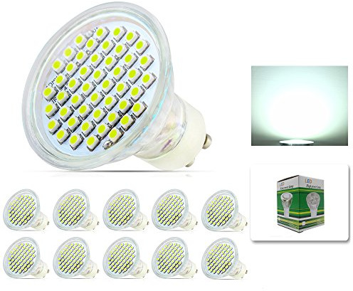 Mengjay® 10 x GU10 48 SMD 2835 LED-lampa 3 W motsvarar 30 W kallvit 6400 K (AC 220 V, 270 lumen)