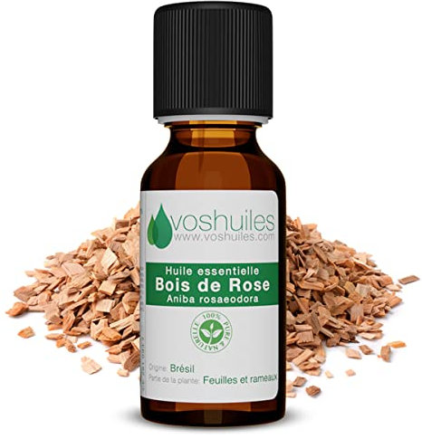 Voshuiles - Huile Essentielle Bois de Rose - 10ml - 100% Pure et Naturelle - HEBBD - Utilisation en Massage dans Huile Végétale - Parfum Très Aromatique - Traçabilité et Qualité - Entreprise Française