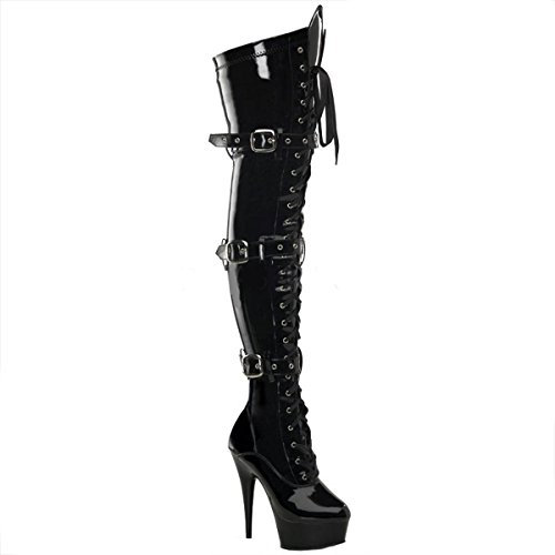 PleaserUSA Overknee-Stiefel Delight-3028 Lack schwarz Gr. 37