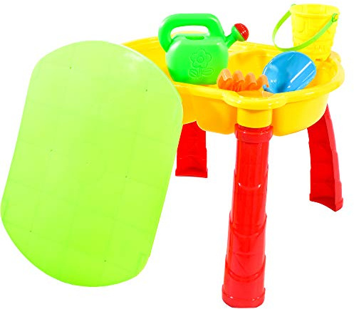 KandyToys Sand and Water Table with Lid and Accessories - Kids Outdoor Play Garden Sandpit