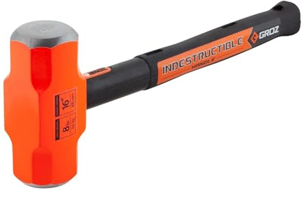 Groz 8 lb Sledge Hammer with Indestructible Steel Handle, 16 Professional Demolition Hammer with Vibration-Reducing Grip, Unbreakable Design for Construction and Metal Work (34523)