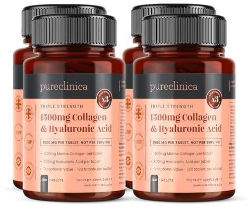 1500 mg x 720 tabletter. 1200 mg UltraColl kollagen och 300 mg hyaluronsyra per surfplatta. (4 flaskor med 180 tabletter vardera - 24 månaders leverans)