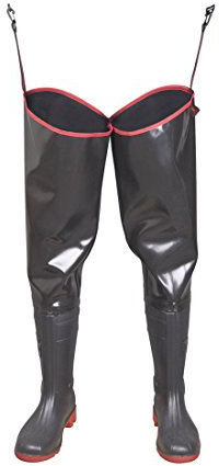 3Kamido Fischerhose PVC Wathose Schwarz M 47 EU L 14.5 UK Regular 31.5 cm Hohe Taille Weit Skinny mit Hosenträgern Einstellbar Einfarbig Outdoor Fischen Männer Unisex-Jugendliche Hose