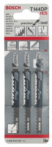 Bosch Professional 3 x Hojas de sierra de calar T 144 DP Precision for Wood (para Madera blanda, corte recto, accesorios Sierra de calar)