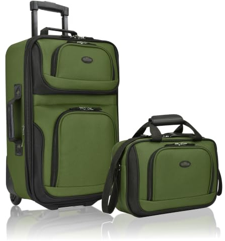 U.S. Traveler Rio Rugged Fabric Expandable Carry-on Luggage Set, Green, 2 Wheel, Rio Lightweight Carry-on Suitcase 20 Softside Expandable Design, Durable, Business and Travel