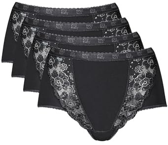 Sloggi Chic Maxi - Lot de 4 - Culotte Taille taute Femme - Très Confortable - Coton Doux et Respirant, avec Ceintures élastiques - Jolie Dentelle Florale - Disponible du 40 au 56,Noir (Black 0004),54