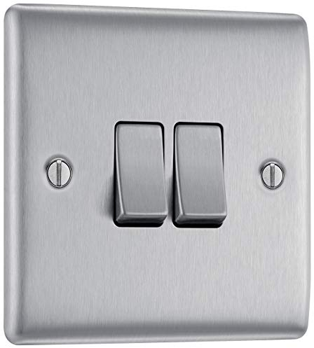 Interrupteurs et prises légers en acier brossé BG –Gamme complète d’inserts en chrome satiné gris, NBS42-01, 240.00V