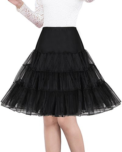 Shimaly Women's 50s Vintage Rockabilly Petticoat 26 Length Net Underskirt (S-M,Black)