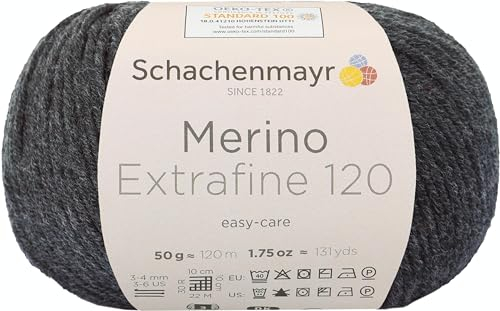 Schachenmayr Merino Extrafine 120 9807552-00198 anthrazit meliert Handstrickgarn, Schurwolle