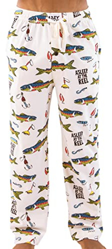 Lazy One Novelty Men's Pajama Pants – Funny Pajama Bottoms for Men, 100% Cotton PJ Pants with Pockets, Funny Pajamass (Asleep At The Reel, X-LARGE)