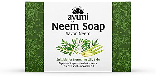 Ayumi Neem & Tea Tree Soap | Acne Body Wash & Hand Wash Bar | Itchy Skin Relief Bar | Natural Wash for Athletes Foot Treatment | Shaving Soap & Mens Body Wash | 1 x 100g